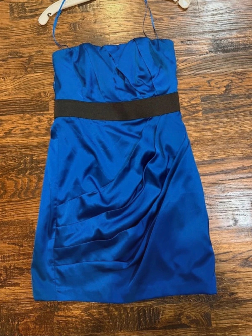 Express Strapless Sapphire Blue Dress with Black Waistband